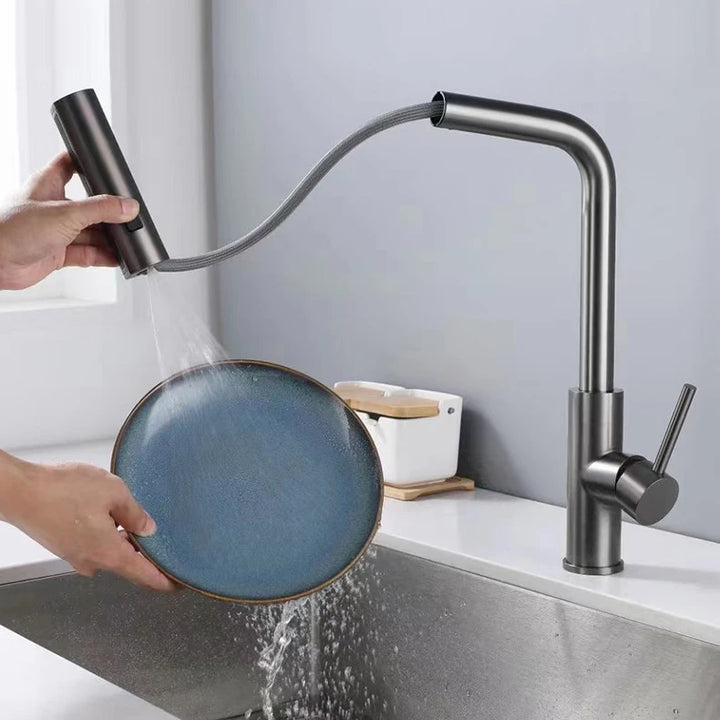 YCRAYS Black Kitchen Faucets Gray Pull Out Rotation Waterfall Stream Sprayer Head Sink Mixer Brushed Nickle Water Tap Accessorie