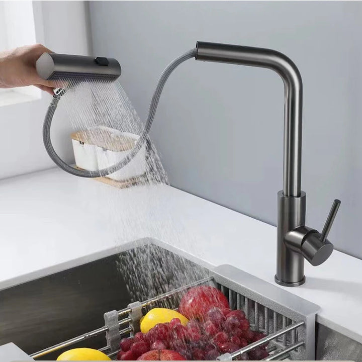 YCRAYS Black Kitchen Faucets Gray Pull Out Rotation Waterfall Stream Sprayer Head Sink Mixer Brushed Nickle Water Tap Accessorie